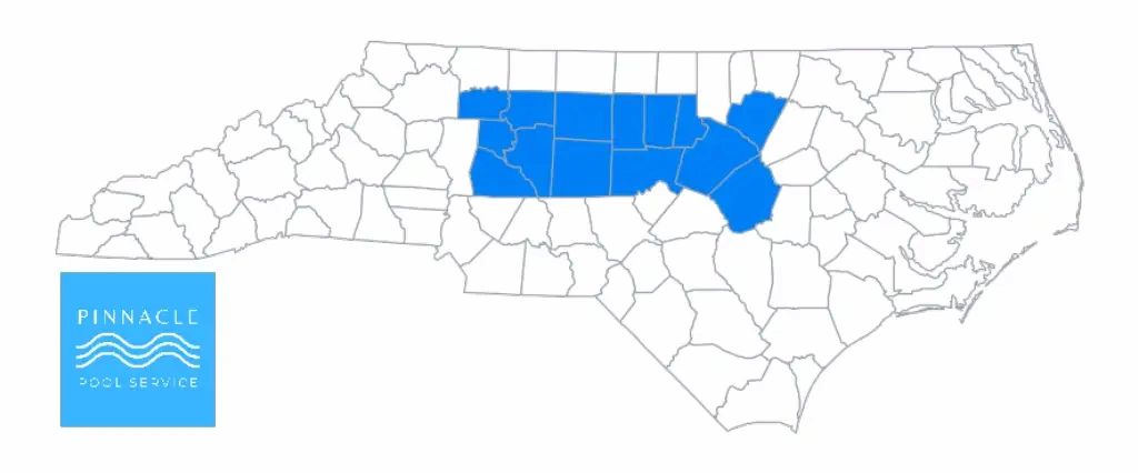 Service areas map with Pinnacle Pool Service logo on the side